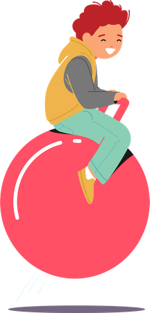 Garoto pulando na bola de fitness  Ilustração
