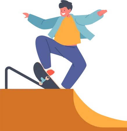 Crianca Pulando Em Quarter Pipe Atividade Ao Ar Livre De Skate Diversao De Menino No Parque De Skate Esporte De Personagem Infantil Skatista Menino Pre Adolescente Em Longboard No Skatepark Ilustra O Vetorial De Desenho Animado Ilustração