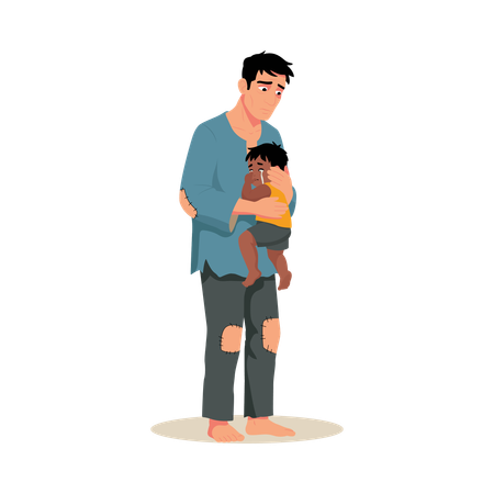 Criança sem-teto em busca de conforto  Ilustração