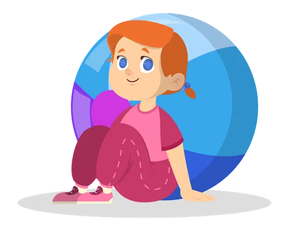 Criança sentada no chão e na bola  Ilustração