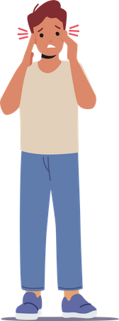 Criança sente dor de cabeça devido à enxaqueca  Illustration