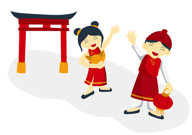 Criança usando roupas tradicionais da China  Ilustração
