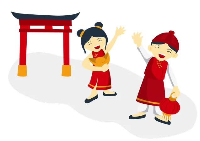 Criança usando roupas tradicionais da China  Ilustração