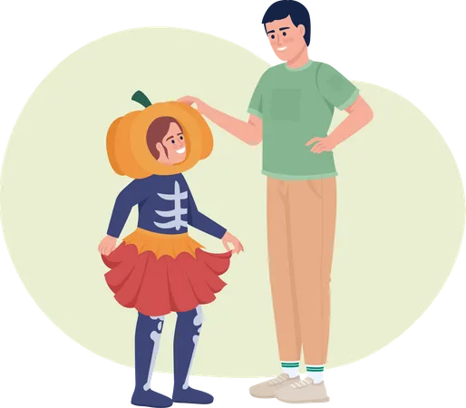 Criança vestindo fantasia de Halloween com o pai  Ilustração