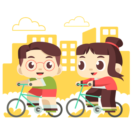 Crianças andando de bicicleta juntas  Ilustração