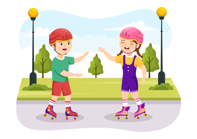 Crianças andando de patins  Ilustração