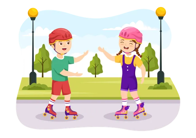 Crianças andando de patins  Ilustração