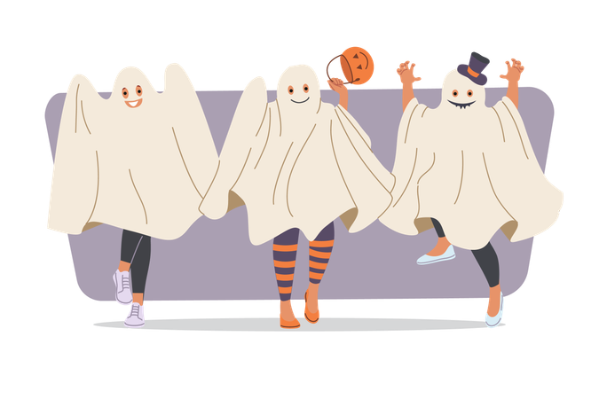 Crianças aproveitando a festa de Halloween  Ilustração