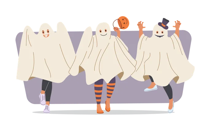 Crianças aproveitando a festa de Halloween  Ilustração