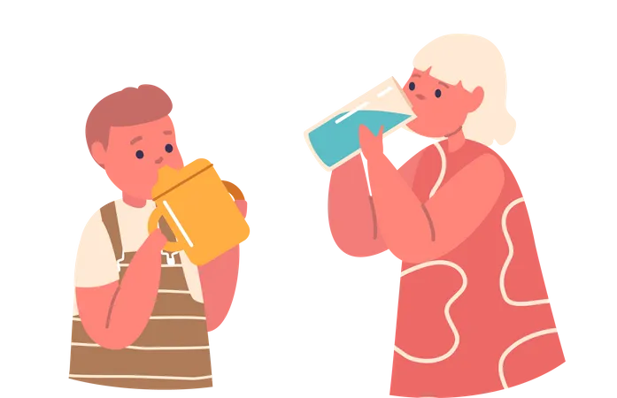 Crianças bebendo água limpa  Ilustração