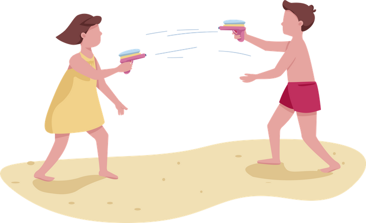 Crianças brigando com armas de água  Ilustração