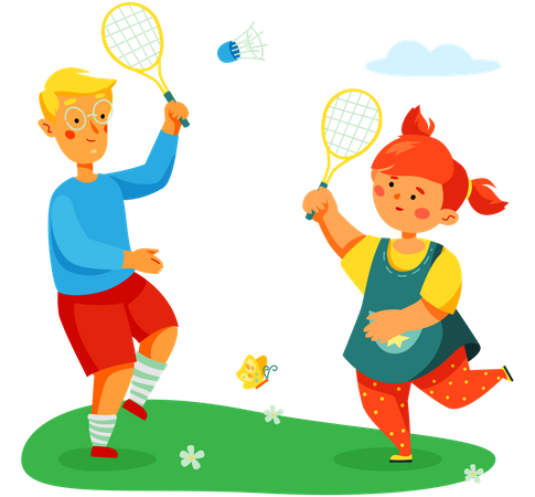 Crianças jogando badminton  Ilustração