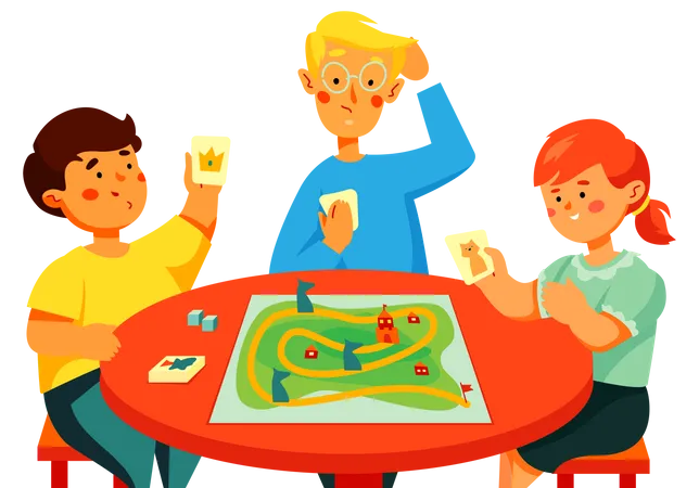 Crianças jogando um jogo de tabuleiro  Ilustração