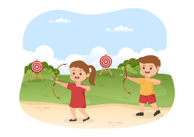 Crianças brincando de tiro com arco  Ilustração