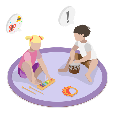 Crianças brincando na creche  Ilustração