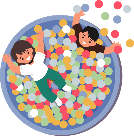 Crianças brincando na piscina com bolas coloridas  Ilustração