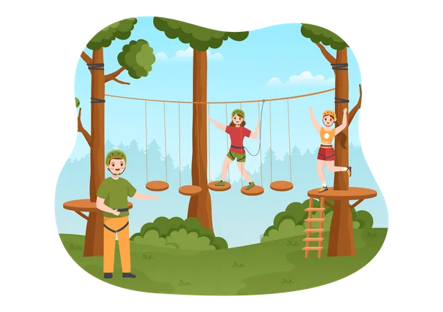Crianças brincando no parque de aventura  Ilustração