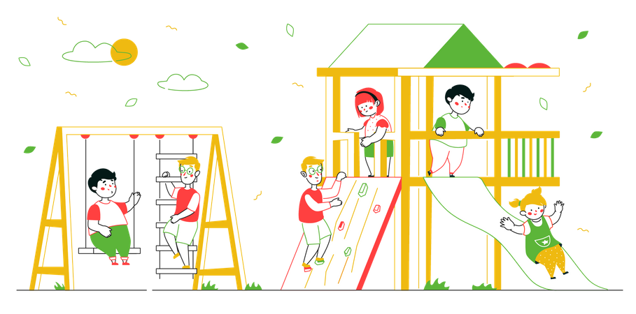 Crianças brincando no playground  Ilustração