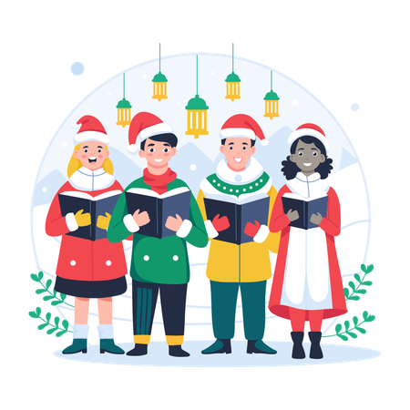 Crianças cantando música de natal  Ilustração