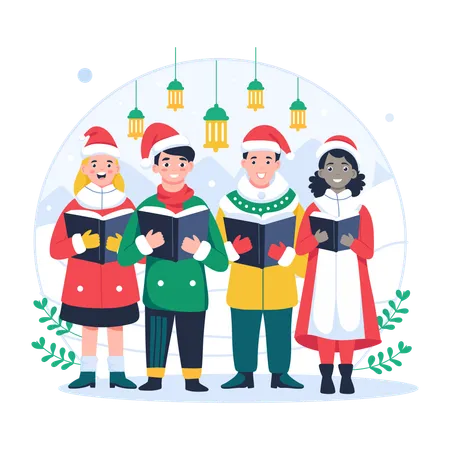 Crianças cantando música de natal  Ilustração