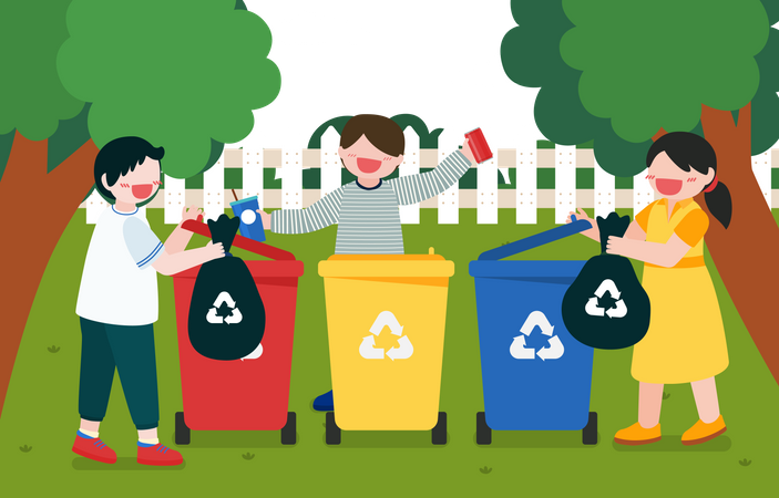 Crianças coletando lixo reciclável  Ilustração