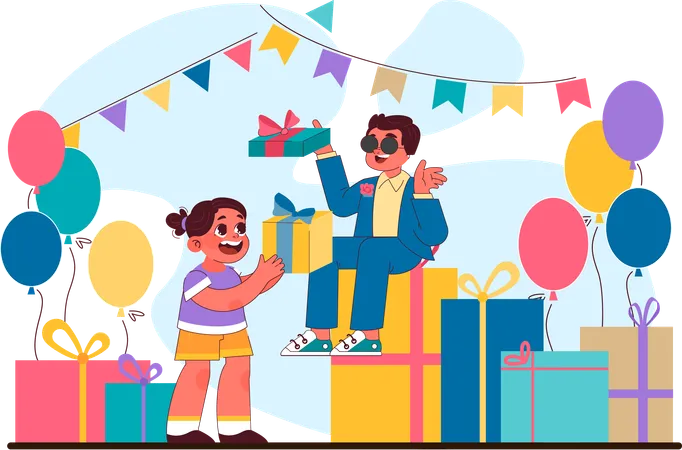 Crianças comemorando festa de aniversário  Ilustração