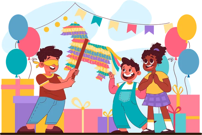 Crianças comemorando festa de aniversário  Ilustração