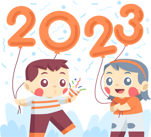 Crianças comemoram o ano novo de 2023  Ilustração