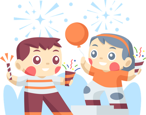 Crianças comemorando a festa de ano novo  Ilustração