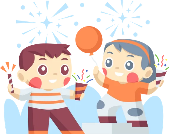 Crianças comemorando a festa de ano novo  Ilustração