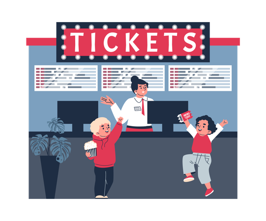 Crianças comprando ingresso de cinema  Ilustração