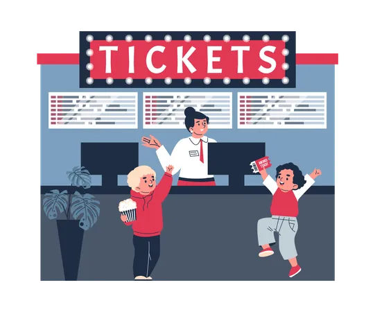 Crianças comprando ingresso de cinema  Ilustração