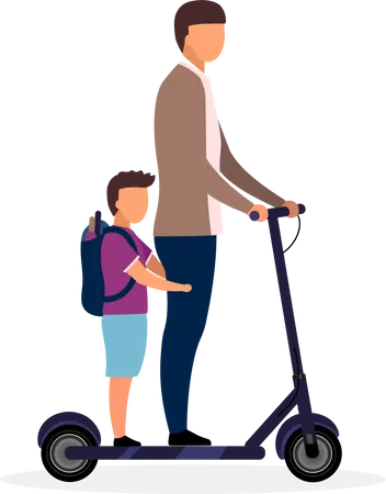 Alunos andando de scooter juntos  Ilustração