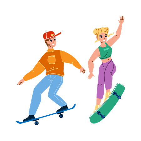 As crianças estão se divertindo no skate  Ilustração