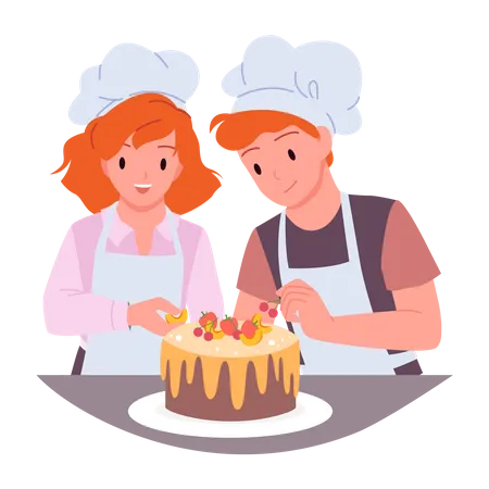 Crianças fazendo bolo delicioso  Ilustração