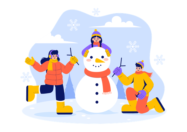 Crianças fazendo boneco de neve  Illustration