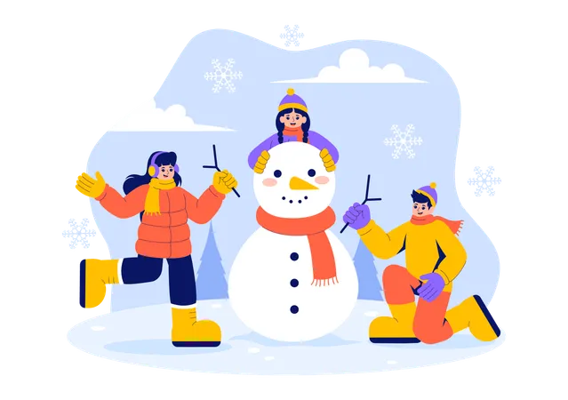 Crianças fazendo boneco de neve  Illustration