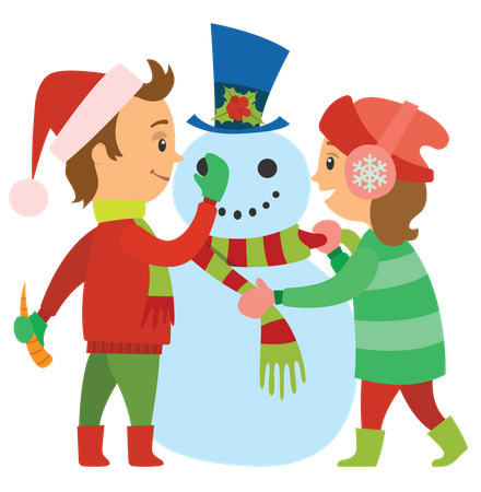 Crianças fazendo boneco de neve  Ilustração