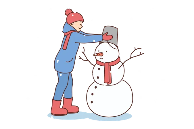 Crianças fazendo boneco de neve  Ilustração