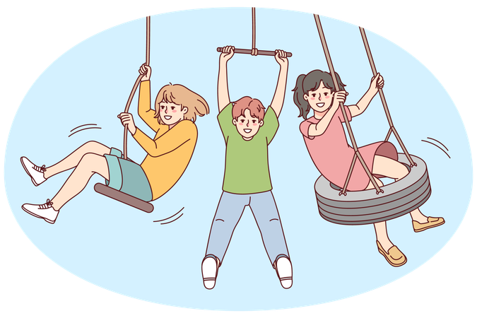 Crianças felizes brincando ao ar livre  Ilustração