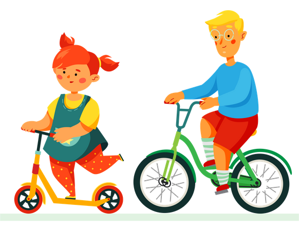 Crianças felizes andando de bicicleta  Ilustração