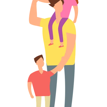 Crianças indo ao cinema com o pai  Ilustração