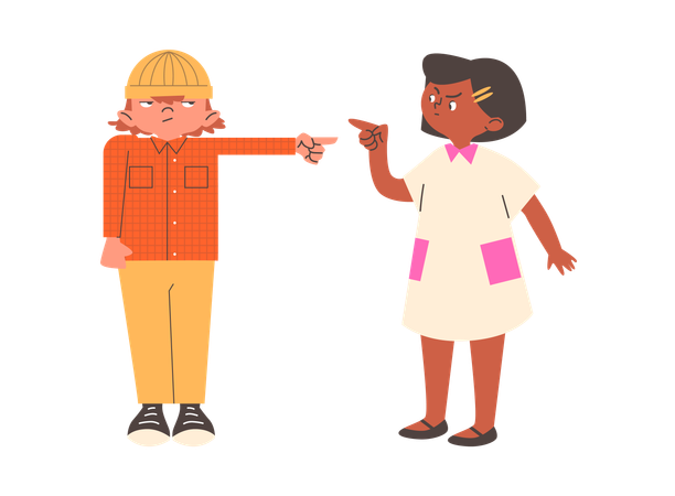 Crianças irritadas apontando dedos umas para as outras durante uma briga  Illustration