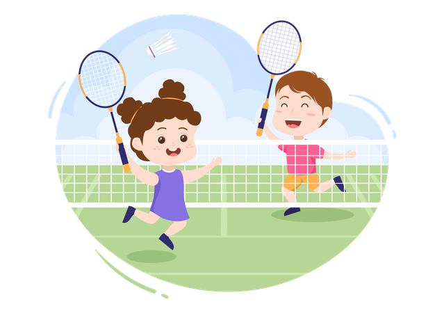 Crianças jogando badminton  Ilustração