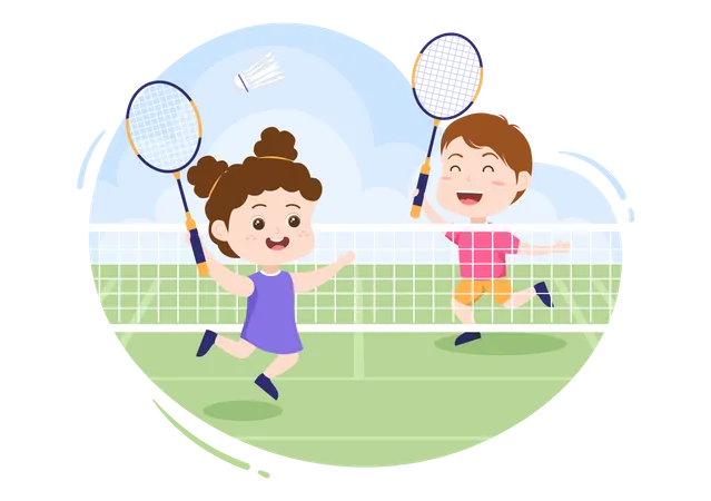 Crianças jogando badminton  Ilustração