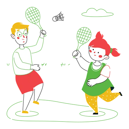 Crianças jogando badminton  Ilustração