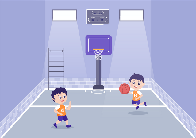 Crianças jogando basquete  Ilustração