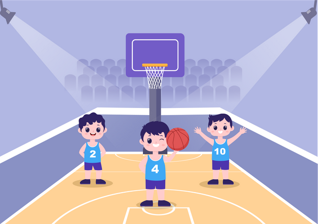 Crianças jogando basquete  Ilustração