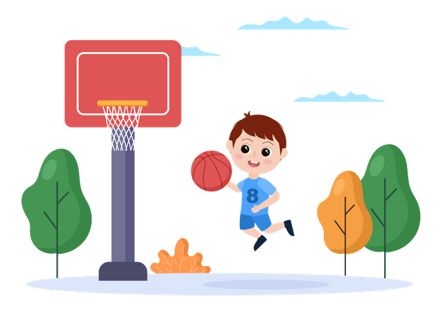 Crianças jogando basquete  Ilustração