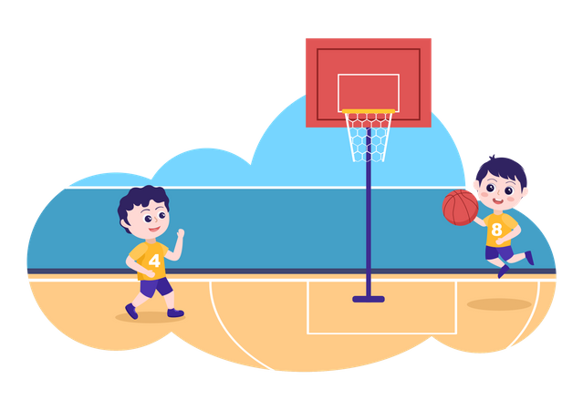 Crianças jogando basquete  Ilustração